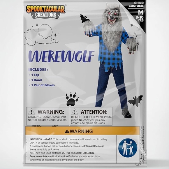 NWT kids Werewolf Costume glowing eyes Size Medium Halloween werewolf costume - Picture 4 of 13